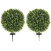 HOMCOM 2 Pack 1.3ft Artificial Ball Boxwood Topiary with Ground Stake, UV Resistant Faux Greenery for Indoor Outdoor