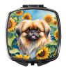 Pekingese in Sunflowers Compact Mirror Decorative Travel Makeup Mirror for Women Girls Gifts Pocket Makeup Mirror Folding Handheld