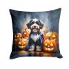 Bernedoodle Puppy Halloween Throw Pillow Machine Washable, Indoor Outdoor Decorative Pillow for Couch, Bed or Patio, 14Hx14W