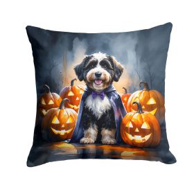 Bernedoodle Puppy Halloween Throw Pillow Machine Washable, Indoor Outdoor Decorative Pillow for Couch, Bed or Patio, 14Hx14W