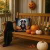 Bernese Mountain Dog Puppy Halloween Throw Pillow Machine Washable, Indoor Outdoor Decorative Pillow for Couch, Bed or Patio, 14Hx14W