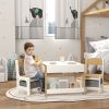 Qaba 3PC Children's Table and Chairs Set, Kids Table and Chair with Reversible Desktop, Storage, Bookshelves, Natural Wood