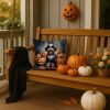 Bernedoodle Puppy Halloween Throw Pillow Machine Washable, Indoor Outdoor Decorative Pillow for Couch, Bed or Patio, 14Hx14W