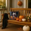 American Eskimo Puppy Halloween Throw Pillow Machine Washable, Indoor Outdoor Decorative Pillow for Couch, Bed or Patio, 14Hx14W