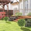 HOMCOM 2 Pack 1.3ft Artificial Ball Boxwood Topiary with Ground Stake, UV Resistant Faux Greenery for Indoor Outdoor
